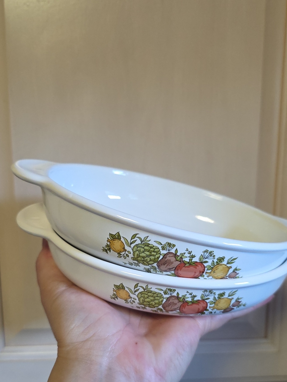 White Ceramic Serving Dishes with Fruit Motif - Set of 2